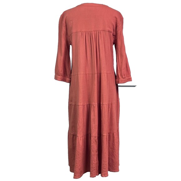 Embroidered Tiered Cotton Midi Dress Gauze Vermont Country Store Spice Rust Sz S - Picture 5 of 10